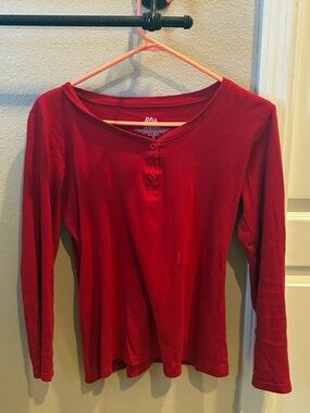 Bliss Women's Long Sleeve Henley Tee in Deep Red